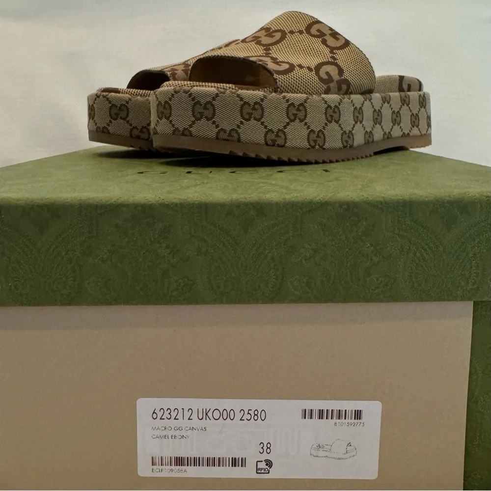 Gucci Brown Monogram Slides - Picture 3 of 9